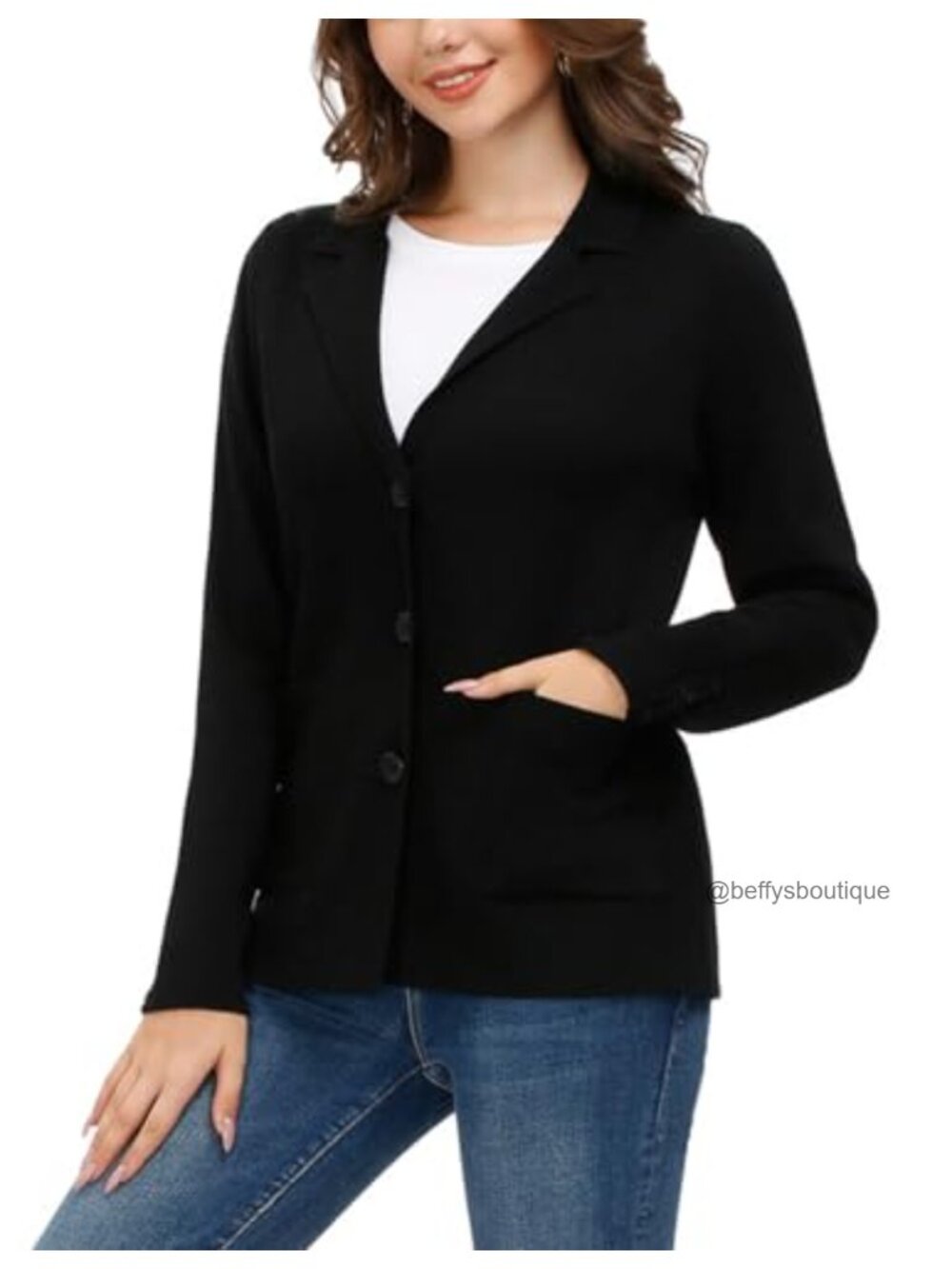 Knit Blazer Women Casual Business Stretchy Long Sleeve Notch Collar